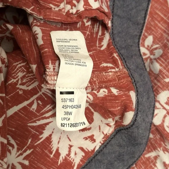 IZOD SALTWATER HAWAIIAN SHORTS Size 38 Men's 100% Cotton Plumerias Parrots Palms - Picture 6 of 6